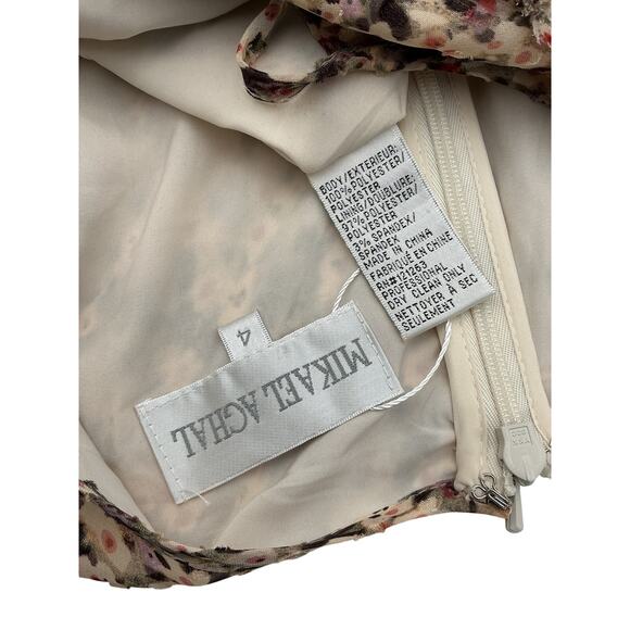 Mikael Aghal Beige Polyester Floral Tie Neck Dress Size 4 - Picture 4 of 4